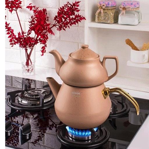 کتری قوری گرانیتی ریور رنگ نسکافه ای با قوری چینی اعلا